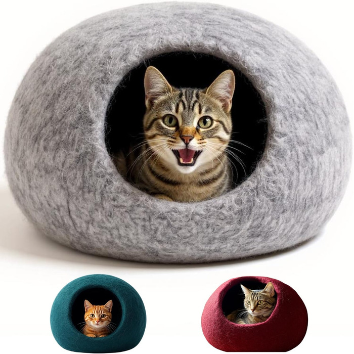 Кігтечка-будиночок для котів XL з ромні вовни - м'яке та комфортне ліжко для котів, 3 кольори, сірий