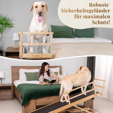 Східці для собак до ліжка з захисним бар'єром - для великих собак до 90 кг - регульована висота до 94.5 см - ширина 49.5 см - складаються - антиковзке покриття - з натурального дерева (бірча) - колір натуральний