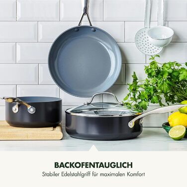 Набір посуду GreenPan Valencia Pro з антипригарним покриттям Harteloxierte Ceramic, 4 шт. (каструля, сковорода, сочевиця), не містить PFAS, з нержавіючою ручкою, для індукційних плит, придатний для миття в посудомийній машині та духовці, сірий