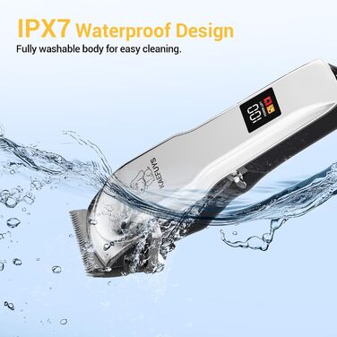 Машинка для стрижки собак - IPX7, водонепроникна, професійна для собак та котів з LCD-дисплеєм (сріга)