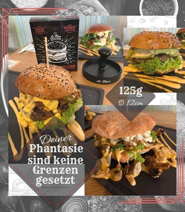 Пресс для бургерів Le Flair® з алюмінію: преміум-якість, з чохлом та 50 аркушами паперу для випікання. Ідеальний подарунок для гриля. Чорний колір.