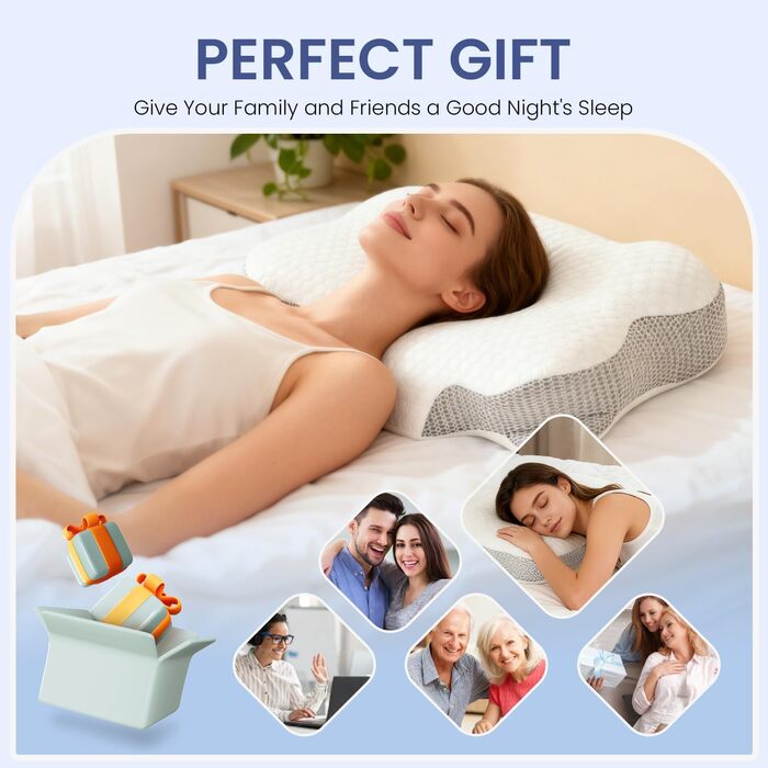 Подушка для шиї з піни Memory Foam, ортопедична для сну на боку, спині та животі (1 шт.), світло-біла