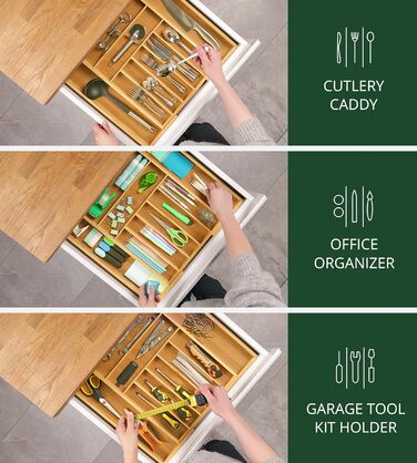 Органайзер для кухонних ящиків з бамбука – тримач для столових приборів та кухонного начиння (9 відділень, натуральний колір)