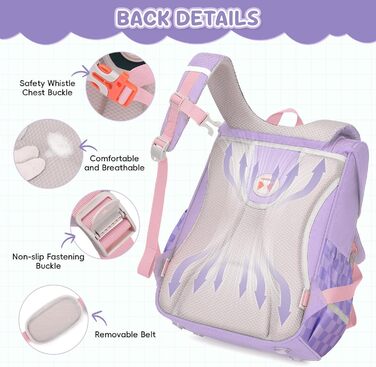 Дитячий рюкзак для школи 1-4 клас, ергономічний, з нагрудним ременем, для хлопчиків, 6-10 років, з відбиваючими елементами (фіолетовий)