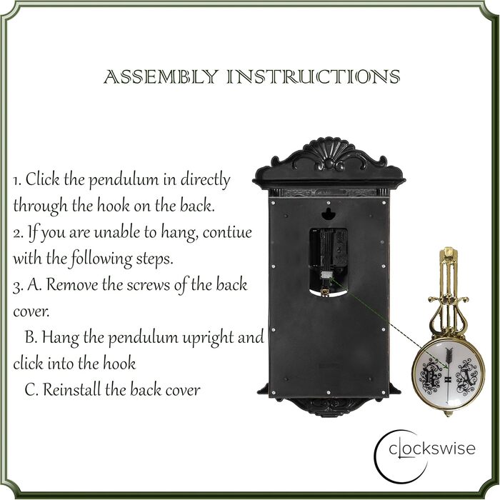 Clockwise Vintage Grandfather Wood-Look Plastic Pendulum Decorative Battery-Operated Wall Clock Brown for Office, Home Decor, Living Room, Kitchen or Dining Room, Brown