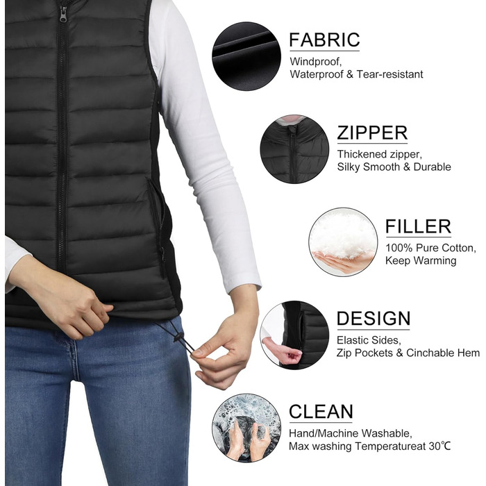 Loowoko Обогреваемая жилетка для женщин с Powerbank 10000mAh, Легкая термо-жилетка, 3 температурні режими + 4 зони обігріву, Працює від акумулятора, Можна прати, Для роботи на вулиці, Мотоцикл, Прогулянки та вигул собак