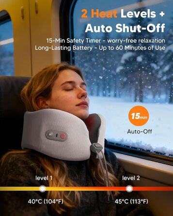 Подушка для шиї Arboleaf з підігрівом для подорожей: Memory Foam, USB-C зарядка, ергономіка 360°, проти болю в шиї, сіра