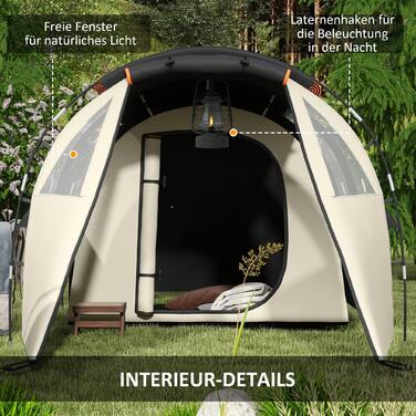 Намет Outsunny Tunnelzelt Campingzelt 5 осіб Сімейний намет 2 кімнати Бічні вікна Сумка для перенесення 3000 мм Садовий Хакі | Aosom