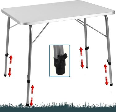 Складний стіл для кемпінгу Casaria® з регулюванням висоти, 80x54 см, дерево/алюміній, білий. Підходить для саду, балкону, пікніка