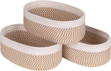 Regal storage baskets for organizing, decorative basket for toy storage and trash cans, small woven rope baskets, 33x21 cm, 3 pack, Green (Cream and Mixed Camel)