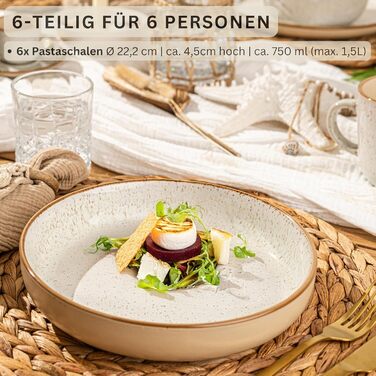 Набір посуду SÄNGER Rio 24 елементи: 6 тарілок, 6 тарілок для сніданку, 6 глибоких тарілок, 6 мисок для пасти, блакитний, Steingut, для 6 осіб