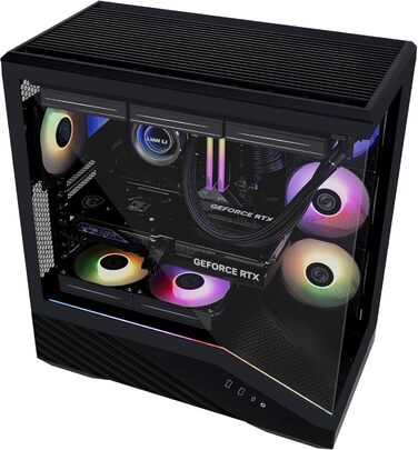Корпус для ПК Lian Li Vector V100 чорний – ATX Midi Tower з темперованим склом, RGB-підсвічуванням, 4 x 120 мм вентилятори, підтримка радіатора 360 мм, GPU до 415 мм, сумісний з Back Connect