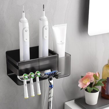 Тримач для зубних щіток ALOCEO з 3 гачками, для електричної зубної щітки, нержавіюча сталь, чорний, без свердління