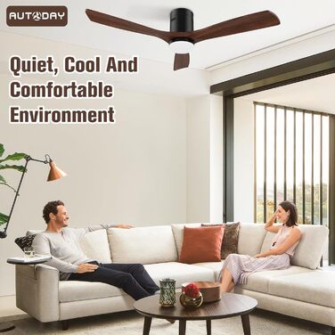 Стеляний вентилятор з дерева з підсвічуванням та керуванням, 132 см, 24W LED, DC-двигун, 6 швидкостей, таймер, пульт дистанційного керування