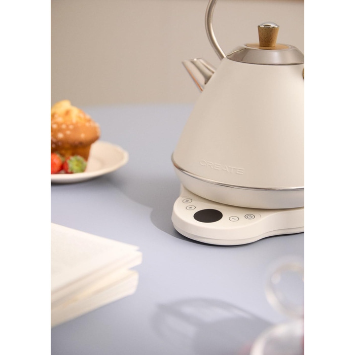 Електричний чайник RETRO PRO з регулюванням температури, 1 л / Автоматичне відключення, швидке кип'ятіння, неслизька підставка, прозоре вікно, 1200W (1 л, кремовий)