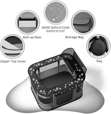 Portable Dog House Pet Pen 90x70x60cm - Foldable Pet Playpen, Crate, Kennel for Cats, Dogs, Puppies (Black)