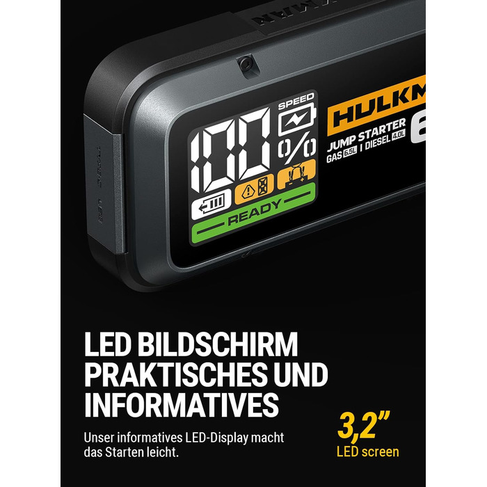 Портативний пусковий пристрій HULKMAN Alpha 65: 1200A, 12000mAh, для бензинових та дизельних двигунів (до 6,5L/4,0L), з функцією Boost, 12V, Lithium, Space Gray