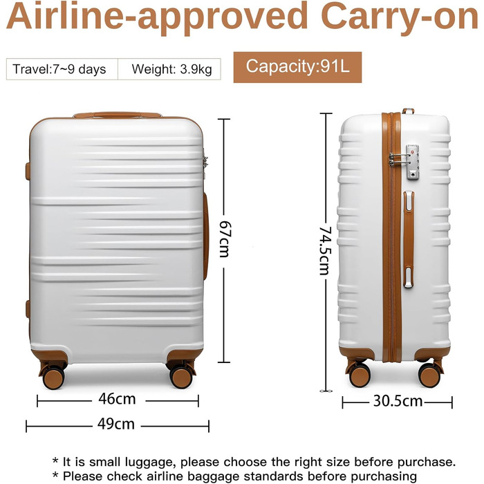Чемодан British Traveller для ручної поклажі, середній, 64 x 43 x 26.5 см, з TSA-замком, ABS+PC, 24'+28' (білий)