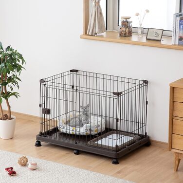 Клітка для собак, котів та кроликів Iris Ohyama, 1.7 м², 8 панелей, WPC-24, чорна, з дверцятами