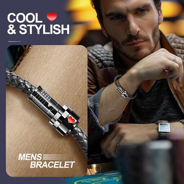 Чоловічий браслет з плетеної шкіри та магнітним застібкою (чорний). Подарункова коробка в комплекті