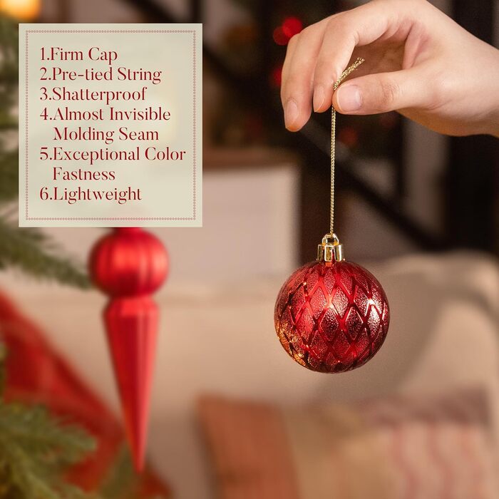 Набір прикрас для ялинки Valery Madelyn (60 шт) - червоні кулі для новорічного декору, міцні, з гачками
