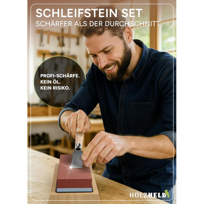 Набір для заточування ножів та інструментів Schleifstein: 400/1000/3000/8000 гріт, шкіра, кутник для заточування