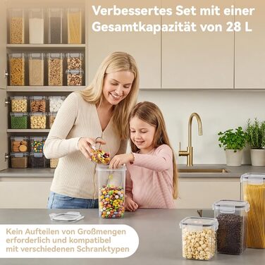 Набір контейнерів для зберігання продуктів Küchen 16 шт, 2.8л/30см, герметичні, без BPA, для круп, спагеті, борошна