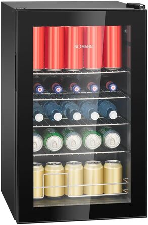 Холодильник для напоїв Bomann® KSG 7287, 63 літри, регулювання температури +3–10°C, з дверцятами зі скла, 4 полиці та LED-підсвічуванням, тихий, енергоефективний, компактний, для пляшок та банок, модель 2024
