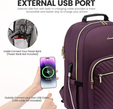 LOVEVOOK Рюкзак для жінок, великий, 15.6 дюймів, для ноутбука, водонепроникний, шкільний, для дівчат-підлітків, чорний, елегантний, для роботи, для школи, університету, подорожей, 15.6 дюймів (15.6', Темно-фіолетовий-1)