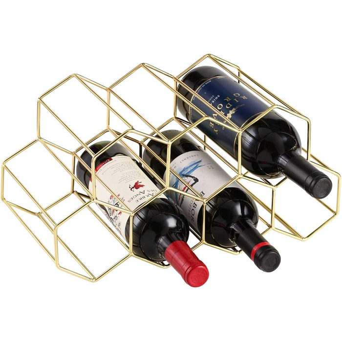 Metal Wine Rack, Freestanding Wine Bottle Holder, Table Wine Rack, Countertop Wine Bottle Holder, Wine Bottle Holder, for Bar, Wine Cellar, Living Room, Kitchen, Basement (Golden)