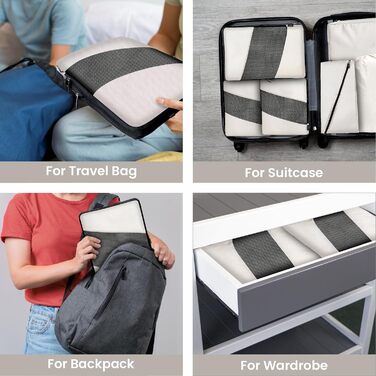 Набір органайзерів для валізи з компресією, 6 шт. - Кубики для пакування одягу, білий (Elfenbein) - Організація багажу в дорогу