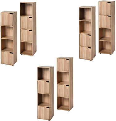 Calicosy - Regal with 4 compartments in wood-look finish - 2 sliding doors - Modular storage furniture - Solid and functional - Bedroom, living room, office - Contemporary design - B30.7 x D29 x H120cm