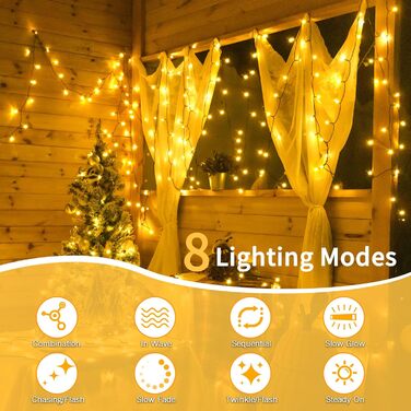 Гірлянда святкова на ялинку, для декору приміщень та вулиці - 80м, 800 LED, з пультом, таймером, вологостійка, 8 режимів, тепле біле світло, для вечірки, саду, декору на Новий Рік