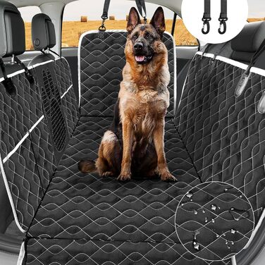 Водонепроникний килимок для собак у машину, 213x190 см, чорний. Захист від подряпин та ковзання, з віконцем для спостереження за твариною
