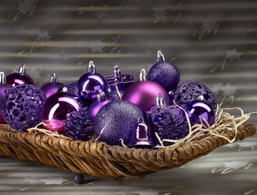 Набір прикрас на ялинку BRUBAKER 101 шт. з верхівкою, кремово-білий, фіолетовий