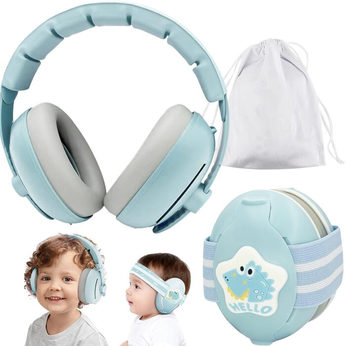 Навушники для захисту слуху дитини Sunshine Smile 0-4 роки, 2-в-1, з шумозаглушенням, сірий, унісекс, динозавр, блакитний