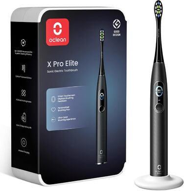 Oclean X Pro Elite: Електрична звукова зубна щітка з 7 насадками, підставка та чохол для подорожей, чорна