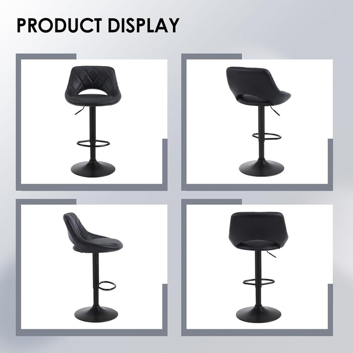 Chummaven 2-Piece Adjustable Bar Stools with Backrest - Faux Leather Kitchen Bar Stools with Chrome Footrest - Padded Barstools for Home Bar, Black