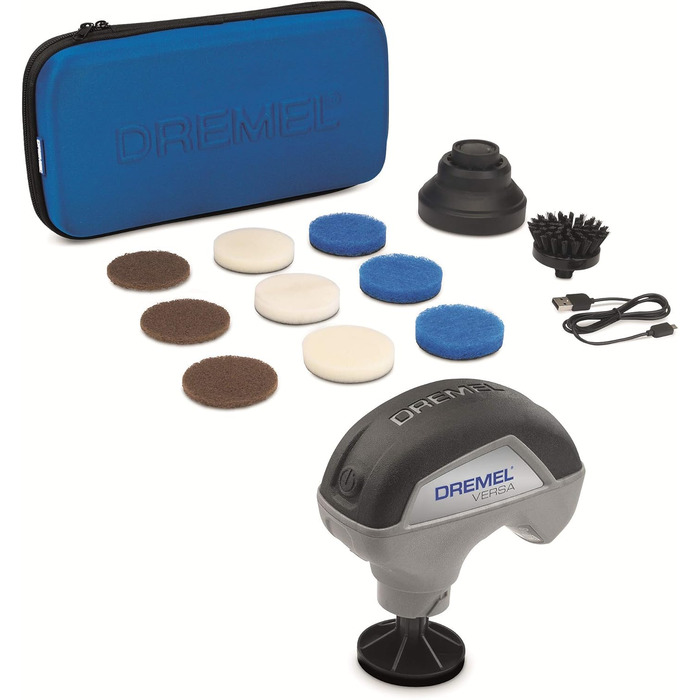 Dremel Versa PC10 Multi-Function Cleaning Tool/Scrubber, Cordless Rotating Brush Set with 9 Cleaning Pads, Bristle Brush, and Splash Guard for Faster, Easier Cleaning and Scrubbing