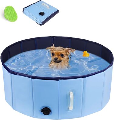 Басейн для собак DEWEL, складаний, 80x30 см, блакитний, з ручкою та щіткою для догляду