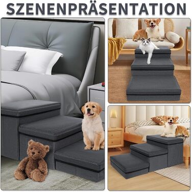 Сходинка для тварин Haustiertreppe: компактна складна сходинка для собак та котів, 3 сходинки, сіра, вантажопідйомність 30 кг