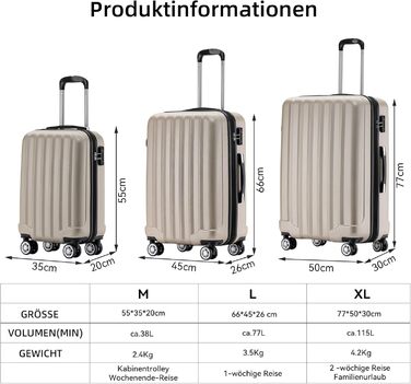 Валіза Beibye TSA 2080 з подвійними колесами, набір, хардлайнер (шампань)