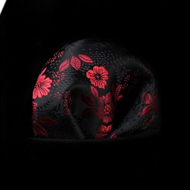 Чоловіча краватка HISDERN 160 см з кишеньковим хустиком. Набір для весілля, бізнесу. Шовкова краватка з квітковим принтом чорного та червоного кольорів.