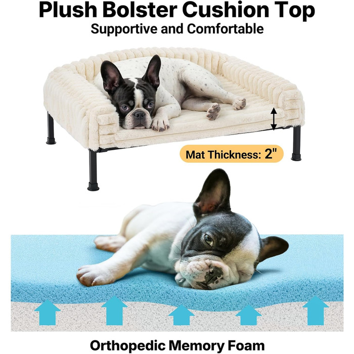 Ліжко для собак Veehoo - м'яке, з ортопедичним матрацом, 60x45x10 см, білий колір