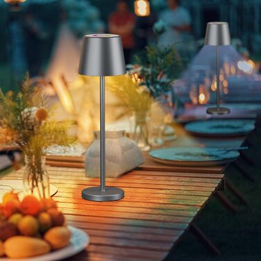 LED настільна лампа Qsky бездротова диммируемая з акумулятором, тепле світло 3000K+RGB, водонепроникна (IP54) з алюмінію, для дому та на вулицю (2 шт. срібляста + 2 шт. сіра)