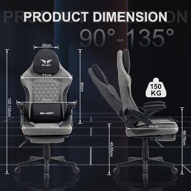Геймерське крісло Racing Ergonomic Stoff Schwarz Grau з регульованою підголівкою, підлокітниками та підставкою для ніг