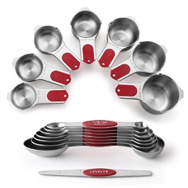 Spring Chef Magnetic Measuring Cup and Spoon Set (Patent Pending), strong N45 magnets, durable stainless steel, fits spice jars for baking & cooking, BPA-free, round, 15-piece set with
