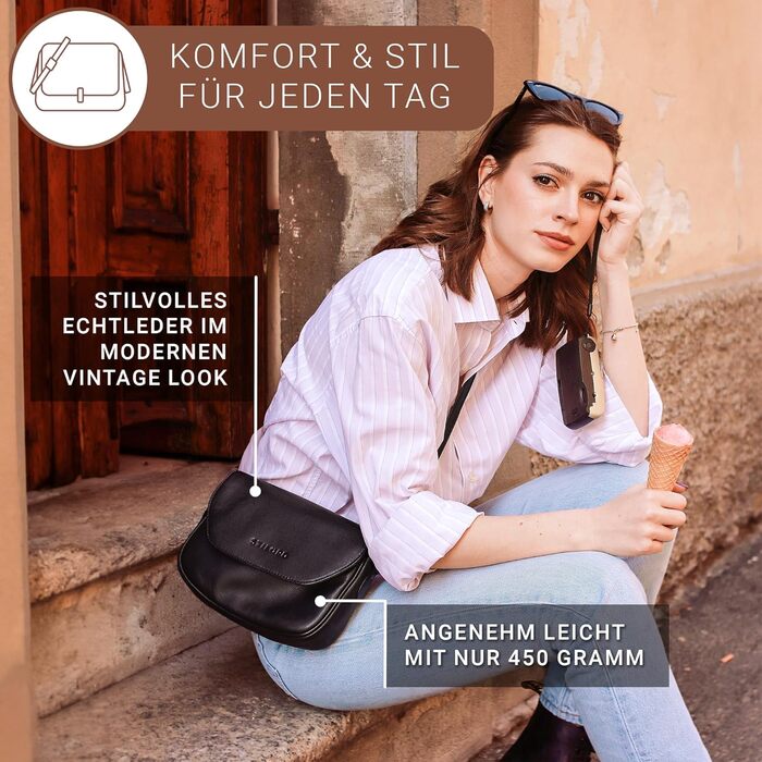 Стильна жіноча сумка-месенджер STILORD Esther з натуральної шкіри вінтаж, чорна – класична вечірня та повсякденна сумка