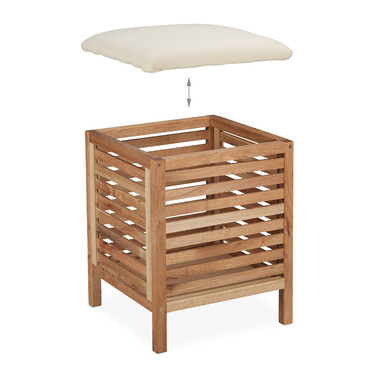 Relaxdays Laundry Basket with Seat, Walnut Wood