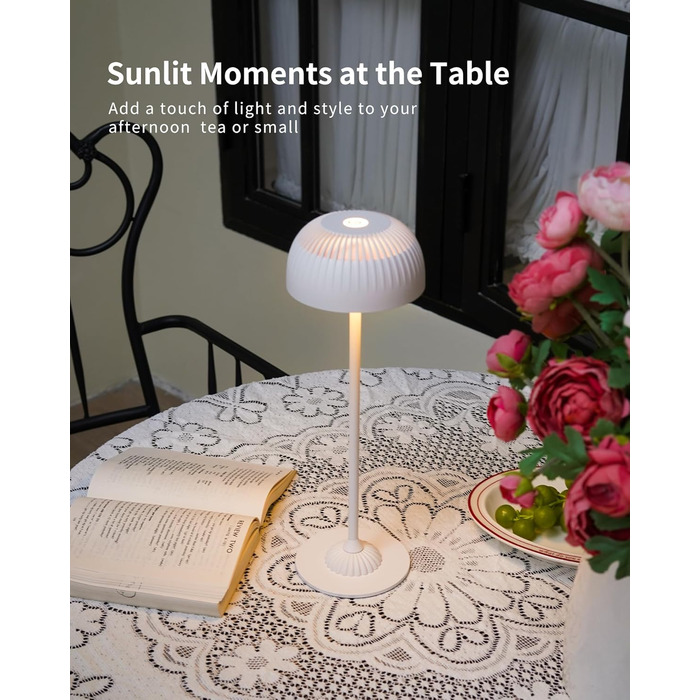 Світлодіодна настільна лампа бездротова LED для вулиці та дому, диммована, з акумулятором 5200mAh, водонепроникна IP54, чорна (D-біла)